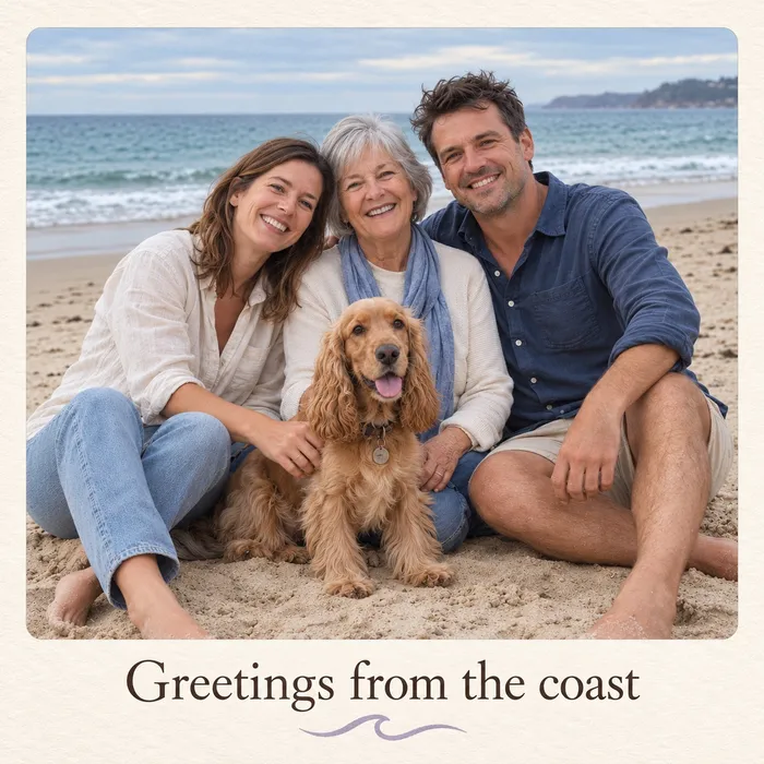 A postcard made from a beach photo