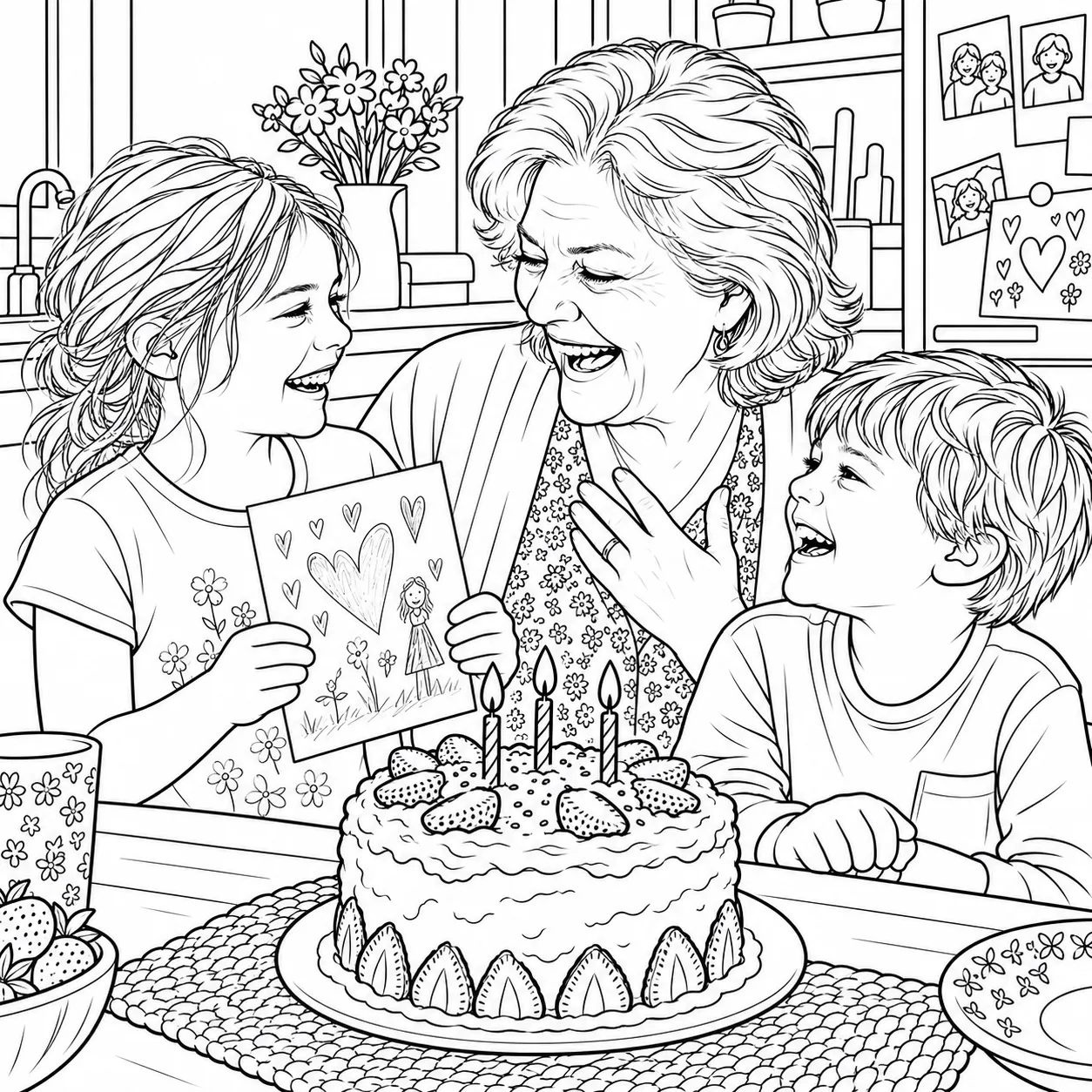 A coloring page made from the birthday photo