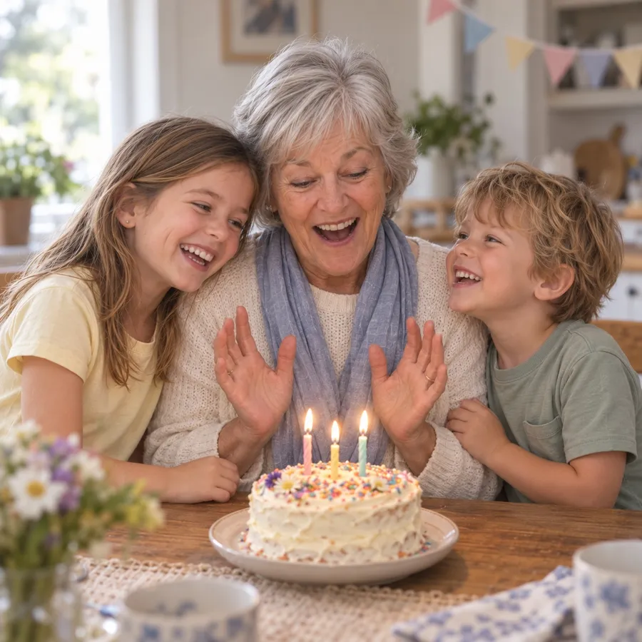A grandmother with her family at a birthday