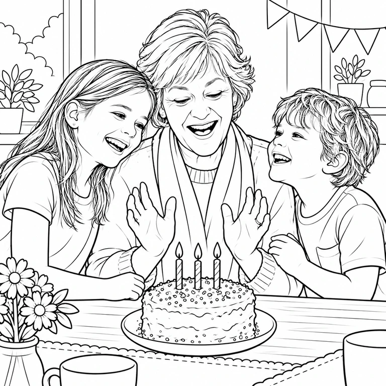 The birthday photo as a coloring page