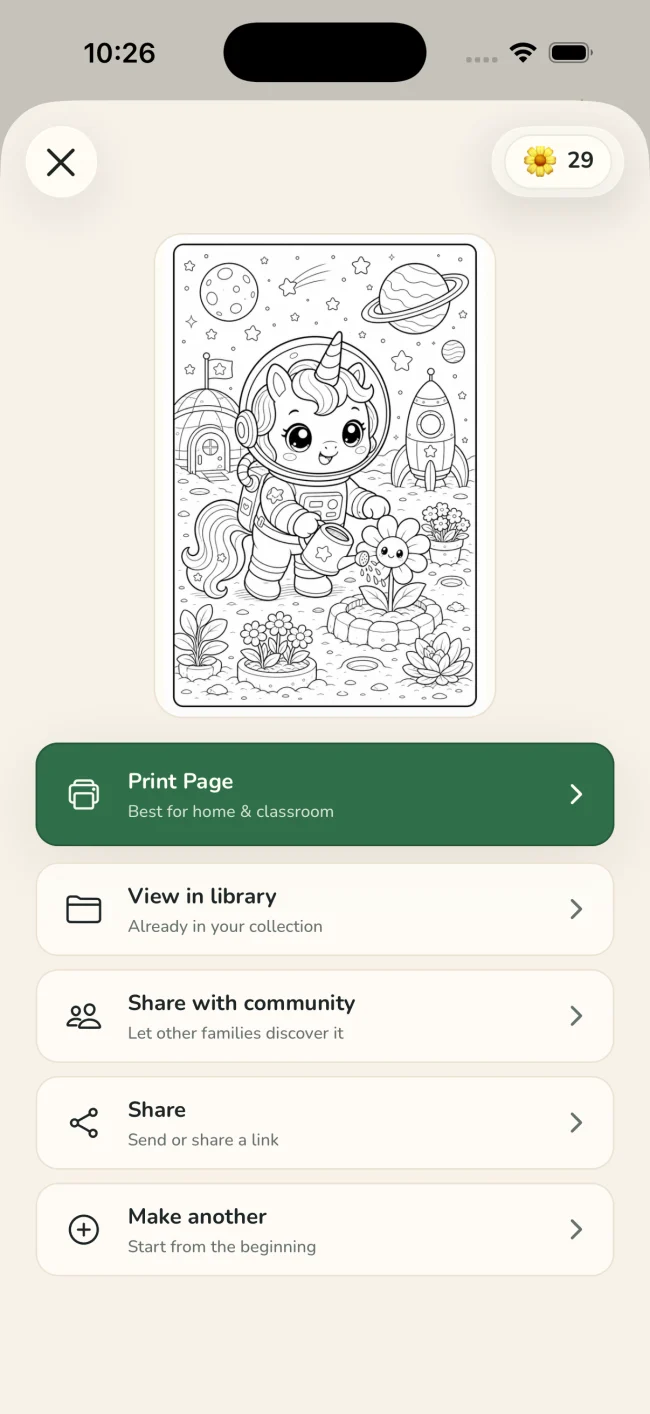 A finished Lumo coloring page ready to print, save, or share